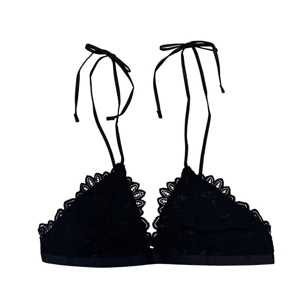 Free People Intimately Black Lace Triangle Bralette Shoulder Ties Small